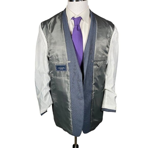 CHAPS Sport Coat 44L Blue Puppytooth Check Polyester Rayon Two Button Vented - Picture 10 of 15